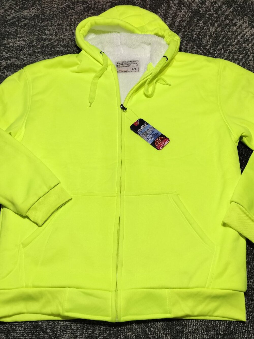 Vintage Big Ball Sports Sherpa Lined Hoodie Jacket Men's XXL Neon Safety Green